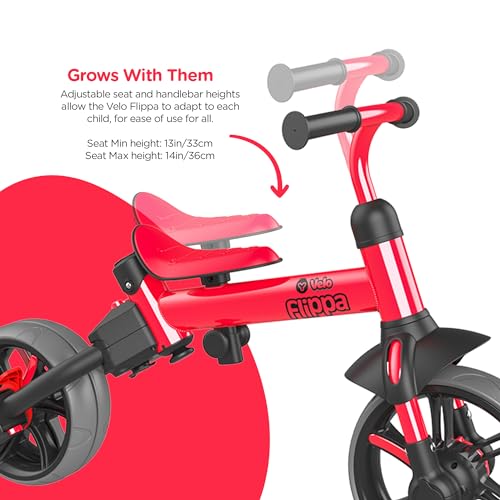 Yvolution 3 in 1 Toddler Trike Y Velo Flippa Push Tricycle Toddler Balance Bike with Parent Steering Push Handle for Boys Girls 2-5 Years Old - color: Red