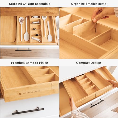 KitchenEdge Utensil & Junk Drawer Organizer, 19-33 in, Bamboo - color: Natural Bamboo, size: From 19" to 33" Wide