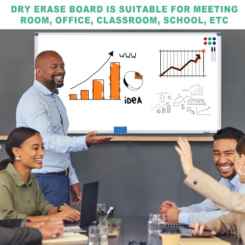 H-Qprobd Dry Erase White Board for Wall 6' x 3' Large Magnetic Whiteboard 72"x36" Aluminum Presentation Whiteboard with Long Pen Tray, 6 Markers, 2 Erasers &12 Magnets - size: 72"x36"