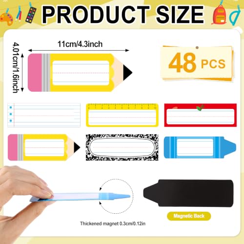 48pcs Back to School Magnetic Name Tags Classroom Student Desk Dry Erase Magnets Labels Thickened Reusable Magnetic Writable Name Plate Stickers for Back to School Whiteboard Locker Office Supplies - style: Back to School