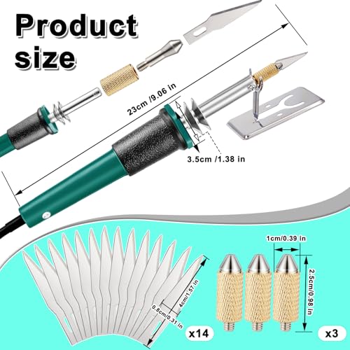 Honoson 19 Pcs Electric Hot Knife Cutting Tool with 14 Blades, Green - color: Green