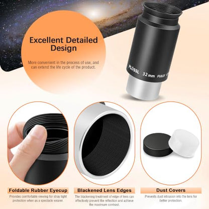 Alstar Eyepiece 32mm 1.25 Inch Plossl Eyepiece Telescope Lense 50° Wide FOV - size: 32MM