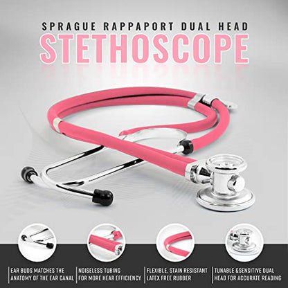 ASA TECHMED Physical Therapy Home Health Aide Comprehensive Kit - Carrying Bag, Blood Pressure Cuff, Stethoscope, Gait Belt- Pink - color: Pink Kit