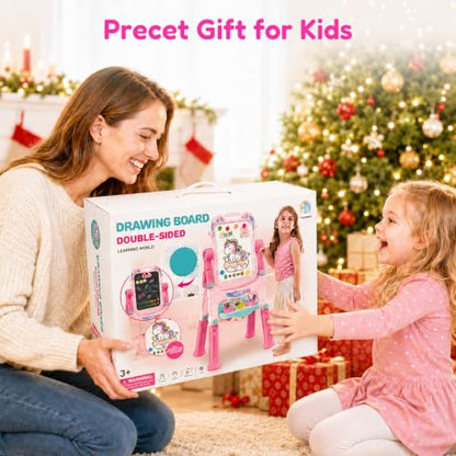 Easel for Kids, Double-Sided Magnetic Drawing Board with Art Set - color: Pink
