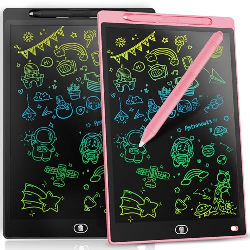 [2 Pieces] 10 Inch LCD Colorful Writing Graphic Tablet, Erasable Drawing Board, Kids Gift, Graphic Board for Games for 3 4 5 6 7 Years (Black & Pink 2) - color: Black & Pink, size: 10 Inch