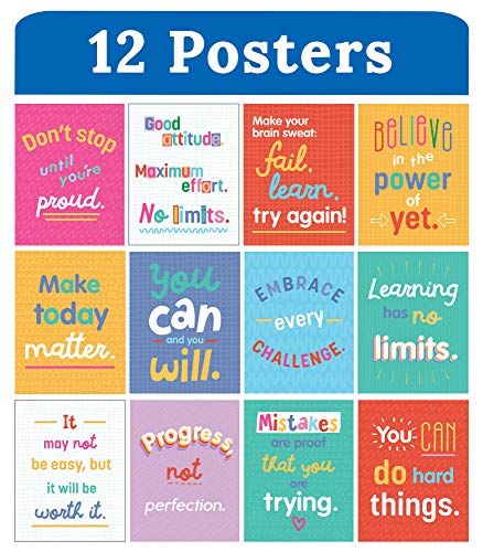 Carson Dellosa 12-Piece Growth Mindset Posters, Motivational 8.5" x 11" Wall Decor for Bulletin Board Decorations, Classroom, Office Decorations, School Counselor Must Haves - style: Growth Mindset
