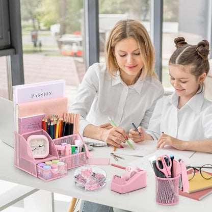 13-in-1 Office Desk Organizer Set for Back to School Supplies Accessories - color: Pink