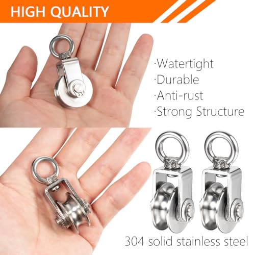 Stainless Steel Small Pulley M25, 20m Nylon Rope and 2pcs Clips for Outdoor DIY Pulley System, Bird Feeder, Sun Shade, Tent Poles, Kayak - size: 20m