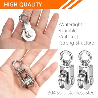 Stainless Steel Small Pulley M25, 20m Nylon Rope and 2pcs Clips for Outdoor DIY Pulley System, Bird Feeder, Sun Shade, Tent Poles, Kayak - size: 20m