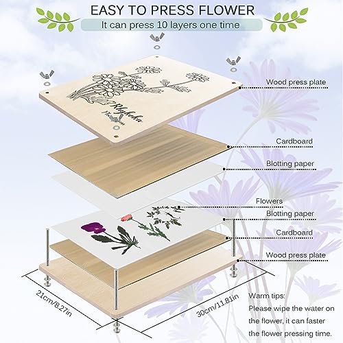 Rhykoka Large Flower Press, 10 Layers 11.8 x 8.3 Inches Wood Leaf Flower Press Kit for Adults, Teens