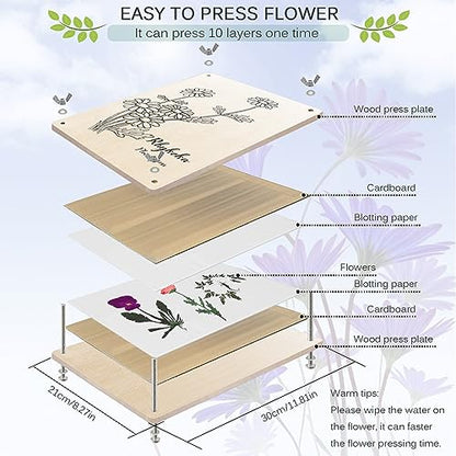 Rhykoka Large Flower Press, 10 Layers 11.8 x 8.3 Inches Wood Leaf Flower Press Kit for Adults, Teens