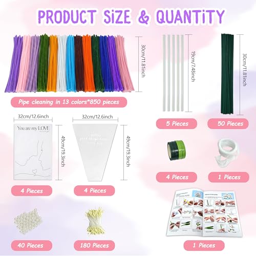 Lemosyu 850PCS Pipe Cleaner Flower Kit,24 Unique Flower Designs - color: Multicolor 850