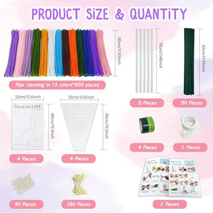 Lemosyu 850PCS Pipe Cleaner Flower Kit,24 Unique Flower Designs - color: Multicolor 850