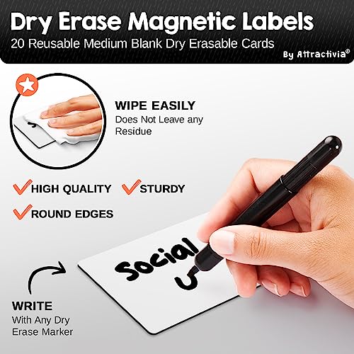 Attractivia Dry Erase Magnetic Labels 3.7 x 2.8 in, Medium Dry Erase Magnets, 20-Pack, White Erasable Write-On All-Purpose Labels, for Office, Education, Home, Whiteboard - color: White, size: 3.7 x 2.8 inch