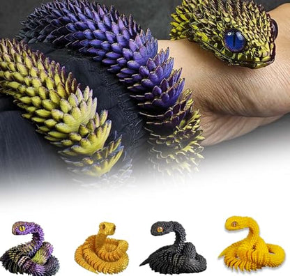 3D Printed Animals Set 3D Printed Snake Toys 3D Printed Articulated Flexible Fidget Toy 3D Printed Animals Exquisite Cute Pet Toy Children/Adults Fidget Toys (Black, 23.6) - color: Black, size: 23.6