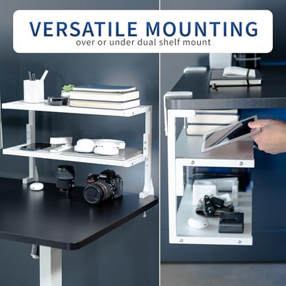 VIVO White Clamp-on 24 inch 2-Tier Desk Shelf, STAND-SHELF24C-W - color: White, size: 24 inch