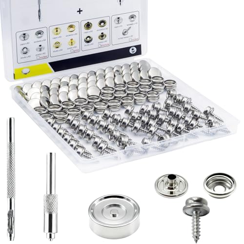 Gromerior Snap Button Kit with Screw Studs, 50 Sets Snaps & 3 Install Tools