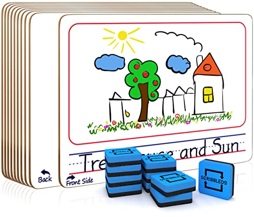 Scribbledo Picture Lined Dry Erase Boards 9x12 for Kids Class 10 Set - style: Picture Board 10 Pack