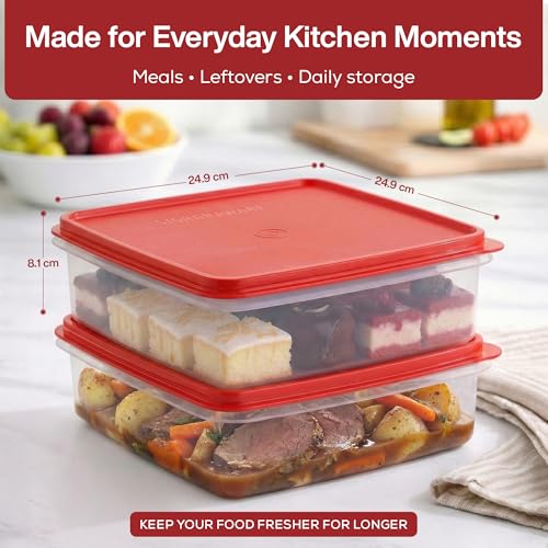Plastic Storage Containers with Lids – 2-Pack 3L Cupcake Carrier – Leakproof Cookie Storage Containers Airtight – BPA-Free Plastic Containers with Lids for Food Storage, Meal Prep, Leftovers, Cupcakes - color: Red