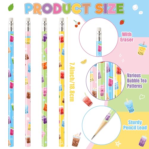 Xqumoi 60Pcs Bubble Tea Pencils with Eraser - Boba Milk Tea #2 HB Pencils, School Classroom Student Rewards Office Supply Holiday Gift Goodie Bag Fillers Stuffers Birthday Party Favors - style: Bubble Tea