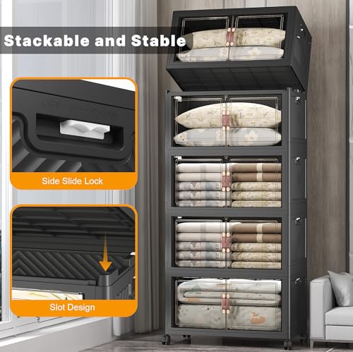 UAMFURI Stackable Storage Bins, 875QT Collapsible Drawers with 2 Lids - color: Dark-175QT, size: 5Pack with 2 top lids