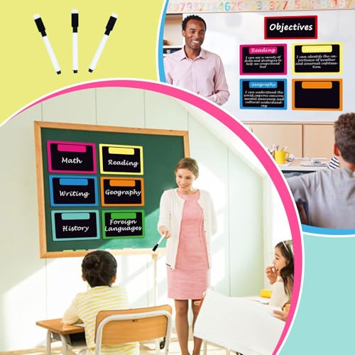 Inkspire 7 Pack Magnetic Write & Wipe Paper Organization Chart,Pen Dry Erase Objectives Labels Learning Magnets for Classroom Organization Teacher Student Teaching Supplies(Blackboard Theme) - style: Chalkboard Bright