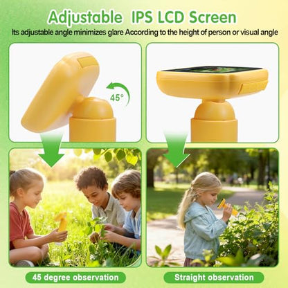 Microscope for Kids with 5 Slides, Adjustable 2.4inch IPS LCD Screen 1000X 1080P 32GB Card Digital Handheld Kids Microscope, Mini Portable Pocket Miniscope Science Toys Gifts for Boys Girls Aged 3-12 - color: Yellow
