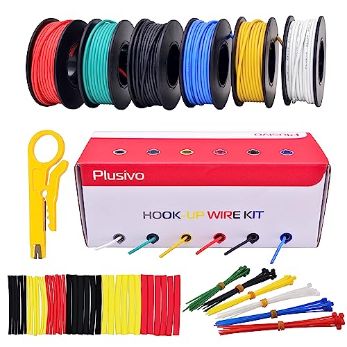 22 AWG Stranded Wire Kit – Silicone Coated Copper Wires 22 Gauge Pre-Tinned 23ft/7m Each Spool, 6 Colors (Black, Red, Yellow, Green, Blue, White), Electrical Jumper Wire Hook Up Wire Kit from Plusivo - style: 22 AWG Stranded Wire Silicone Insulation