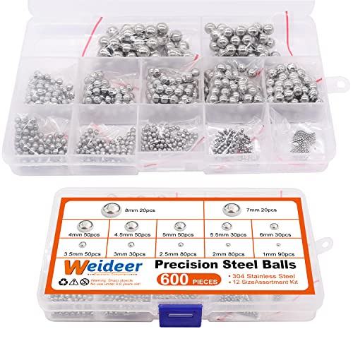 weideer 600pcs 12 Size Stainless Steel Precision Steel Balls 1-8mm Metric Bicycle Bearing Balls Assortment Kit Mixing Balls 1mm 2mm 2.5mm 3mm 3.5mm 4mm 4.5mm 5mm 5.5mm 6mm 7mm 8mm K-085-600 - size: SS 12size 600pcs Metric