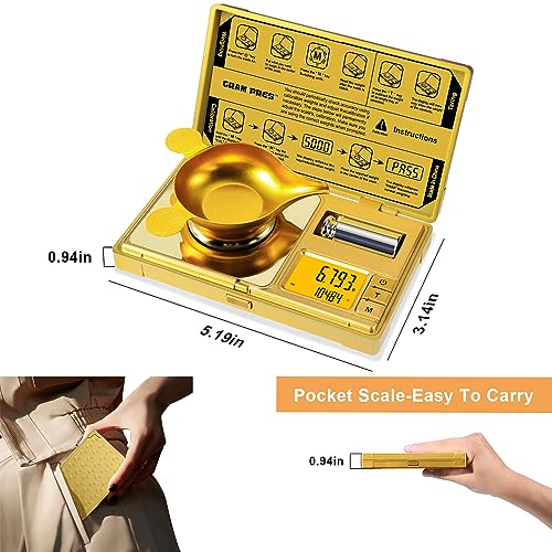GRAM PRES High Precision Milligram Scale,Digital Mini Pocket Gram Scale - color: GOLD
