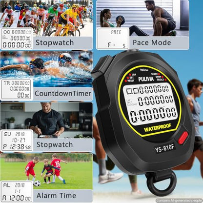 Stopwatch Timer Multi Splits/Laps Digital Stop-Watch for Sports - color: Black