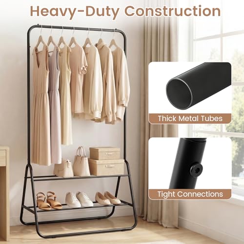 GIANTEX Heavy Duty Clothes Rack, Metal Garment Rack with Storage Shelves - color: Black