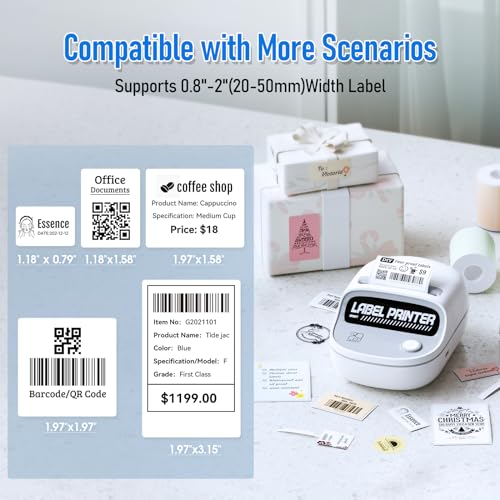 HPRT T20 Label Maker - Bluetoth Portable Label Printer, with Auto Identification and Waterproof Label, Thermal Inkless Labeler for Office, Home, Kitchen, Organization (White)