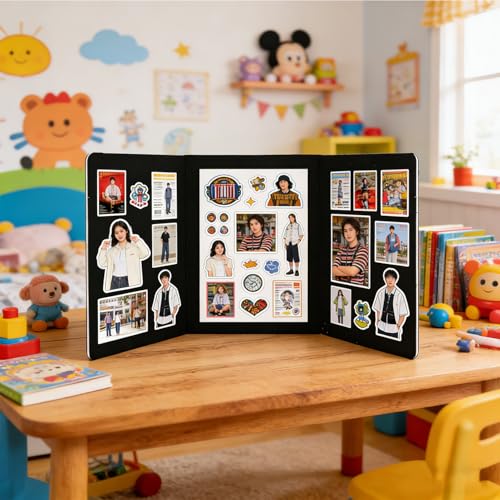 3-Panel Tabletop Display Presentation Board, 72 x 20 Foldable Trifold Poster Board with Bag,Double Sided Table top Exhibition Board, No Plastic Edging,Black Hook & Loop-Receptive Fabric