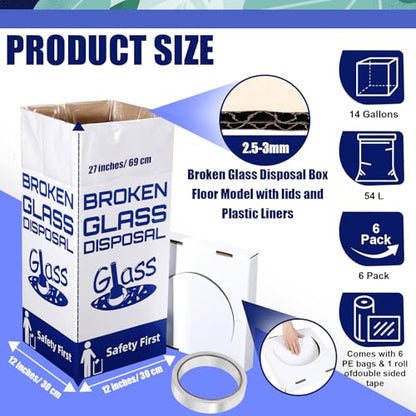 Resurhang 6 Sets Cardboard Broken Glass Disposal Box Floor Model Laboratory Safe Trash Can for Glass Sharps Disposable Garbage Disposal Container Cartons Trash Bins (12" L X 12" W X 27" H)