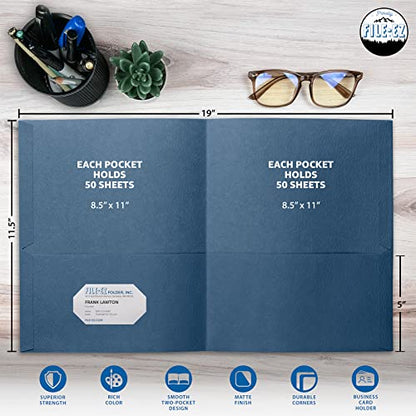 FILE-EZ Two-Pocket Folders, Navy Dark Blue, 25-Pack, Textured Paper, Letter Size (EZ-32523) - color: Dark Blue, size: 25 Folders