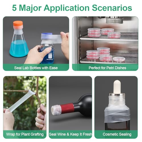 Paraffin Lab Sealing Film and Grafting Tape, 1.2 in x 591 in Self-Sealing Wrap for Plant Grafting, Petri Dishes, Test Tubes and Lab Use, BM-PSF-992, No Cutting Required