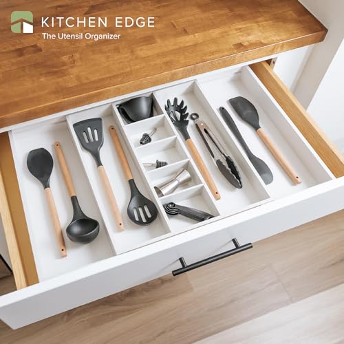 KitchenEdge Utensil & Junk Drawer Organizer, 16-28 in, White Bamboo - color: White Bamboo, size: From 16" to 28" Wide