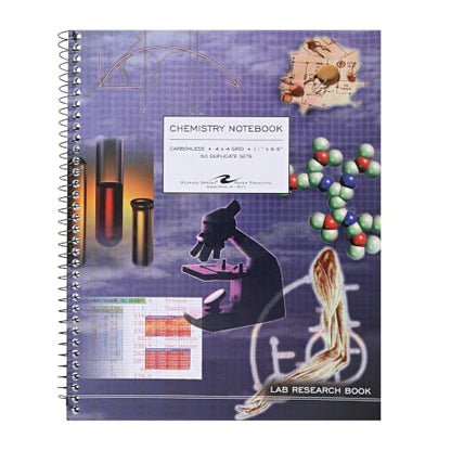 Roaring Spring Carbonless Wirebound Chemistry Notebook, 11" x 8.5", 4x4 Grid Ruled, 50 Sets, Oversize Cover, White/Blue Pages - style: Single Book