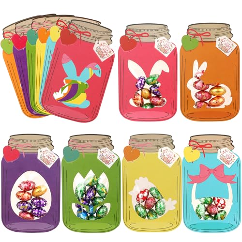 Giiffu Easter Treat Bags with Cards 48-Pack, Mason Jar Goodie Bag for Kids - color: Easter Mason Jar Candy Card