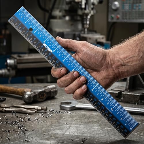 Victor Easy Read 18.25-Inch Stainless Steel Ruler, Metal Straight Edge Ruler with Cork Backing, Standard and Metric Measuring Tool for School, Office, Drafting, Drawing, and Crafts - size: 18 inches