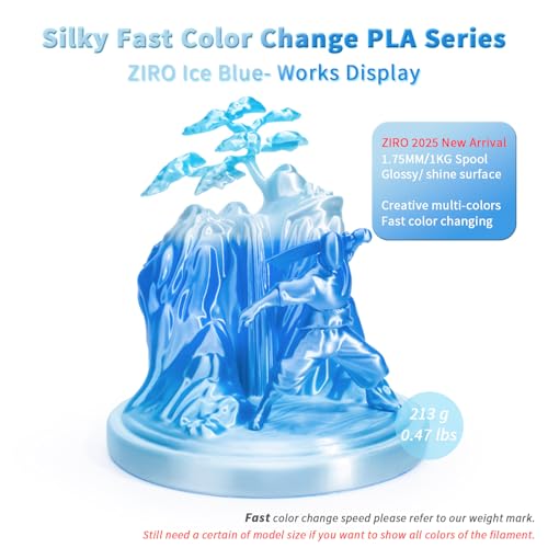ZIRO Fast Gradient PLA, Sillk Multi Color 3D Printer Filament 1kg, Ice Blue - color: Ice Blue (Silky)