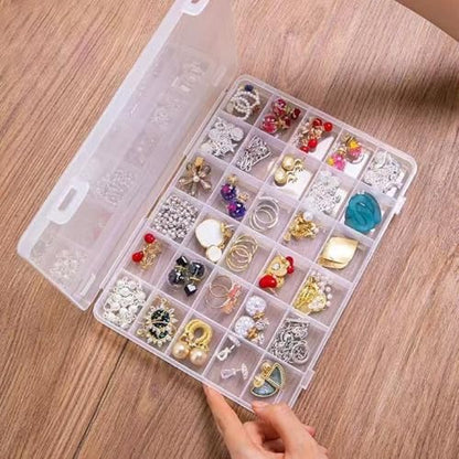 24-Grid Clear Plastic Organizer Box, Mini Bead Storage with Hinged Lid, Craft Supply Container