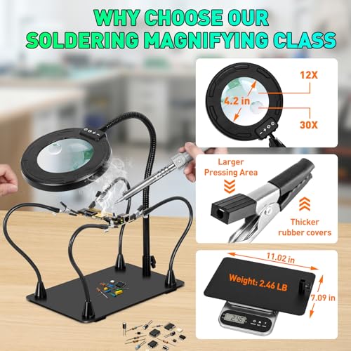 Helping Hands Soldering Station, 30X 12X Magnifying Glass with Light