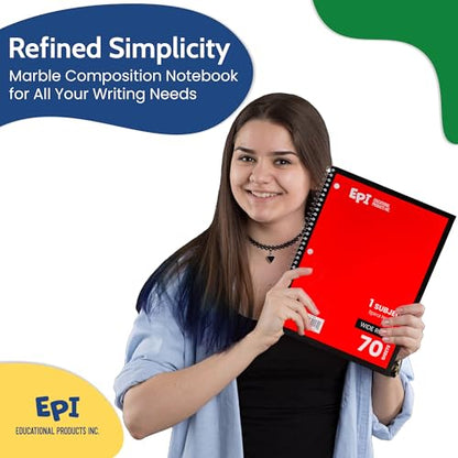 EPI Spiral Notebook | Wide - 70 Sheets, Durable Spiral Binding | 10.5 x 8 in | Classroom Supplies | School, Office, Note Taking, Journaling - 3 Pack - color: Red, size: 3