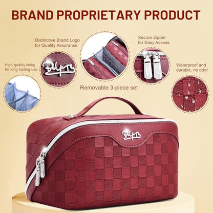BOYATU Travel Makeup Bag Organizer: 180°Open-Flat 3 Pcs Make up Bags Set - color: 01-F-Red