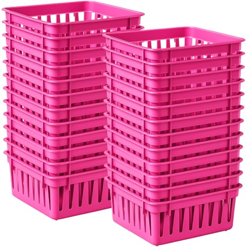 24 Pack Small Classroom Storage Baskets for Classroom Organizing, 5.3 inch Square Plastic Bins for Teacher Supplies, Desktop Trays for School, Office, and Home Kitchen (Purple) - color: Purple