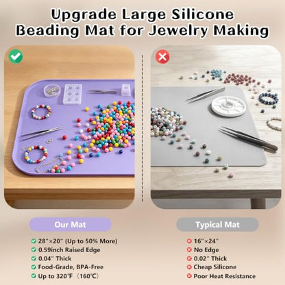Silicone Mat with Edge for Bead Board: 28" x 20" Craft Mat with Raised Side - color: Purple, size: 28"L x 20"W
