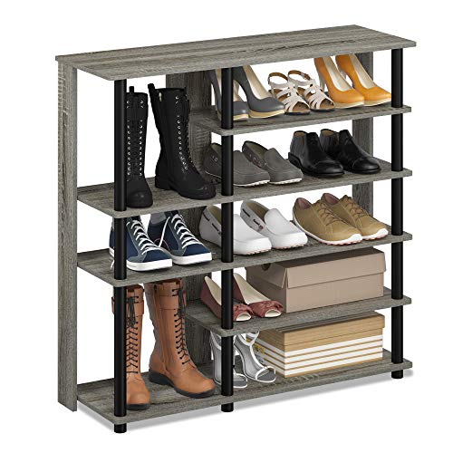 Furinno Turn-N-Tube Multi Storage Shoe Rack, 35.2"W 6-Tier, French Oak Grey/Black - color: French Oak Grey/Black, size: 6-Tier, 35 Inch