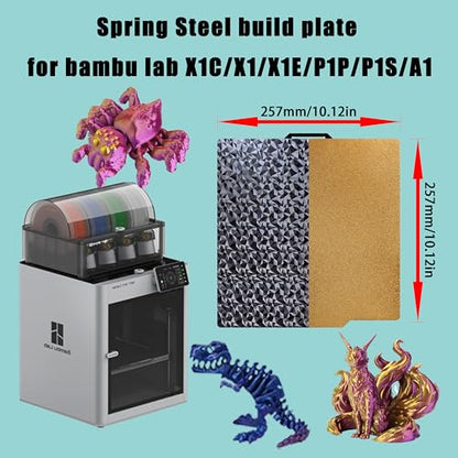 Tinytrees Build Plate for Bambu Lab P1S P2S A1 X1C X1 X1E P1P: Smooth PEI H1H Carbon PET PEO PEY Sheet Bed Plate P1S Build Plate for 3D Printing Hobbyist, 257 X 257mm - style: Smooth PEO+Textured PEI